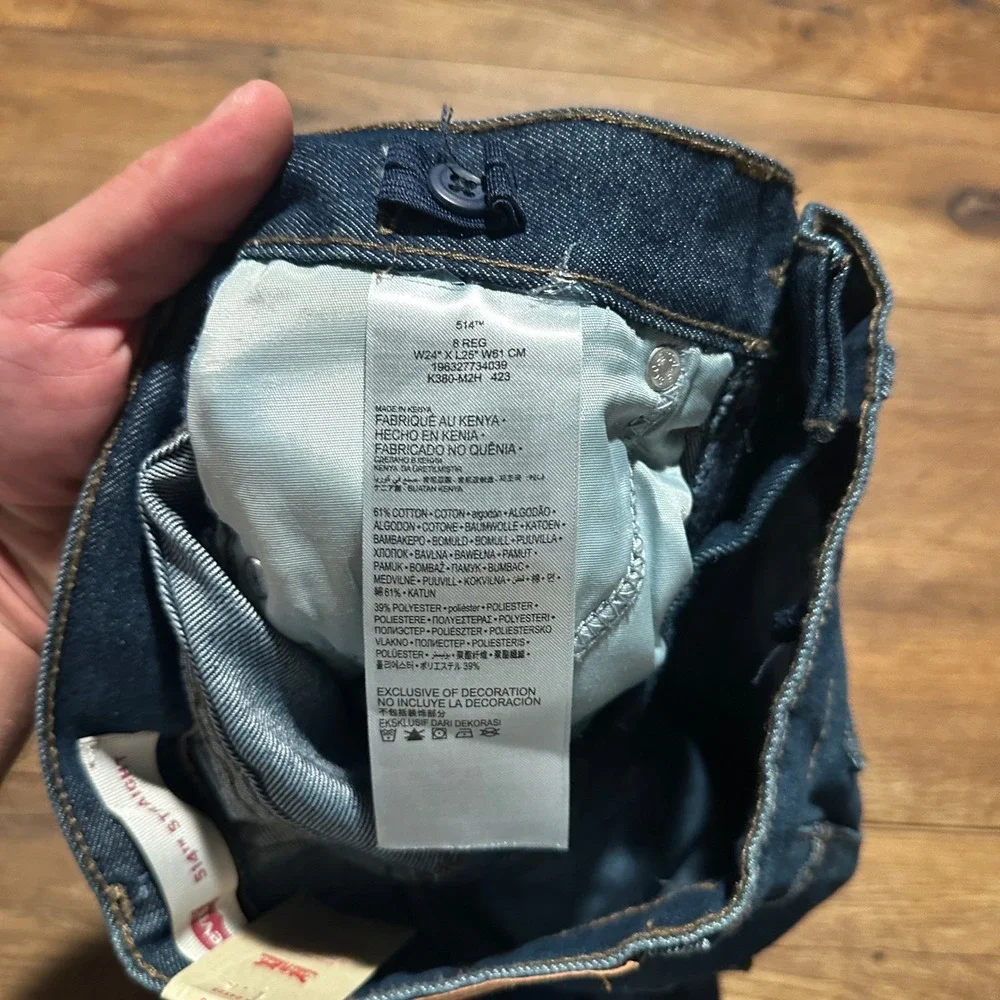 Levi's Dark Wash 514 Straight Fit Jeans Boys Size 8 Regular 24x25 NWT
